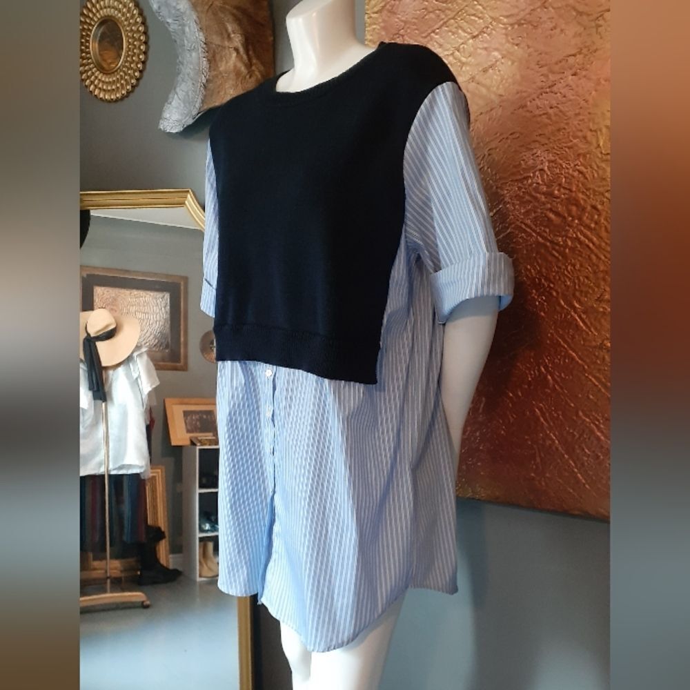 NWT Zara Combination Knit Striped Oversized Shirt